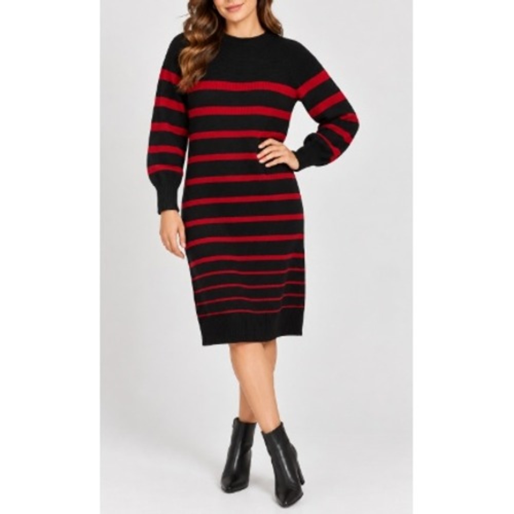 calvin klein red and black dress | Dresses | Calvin Klein Womens Striped Gold Button Shoulder Sweater M UK Size:8